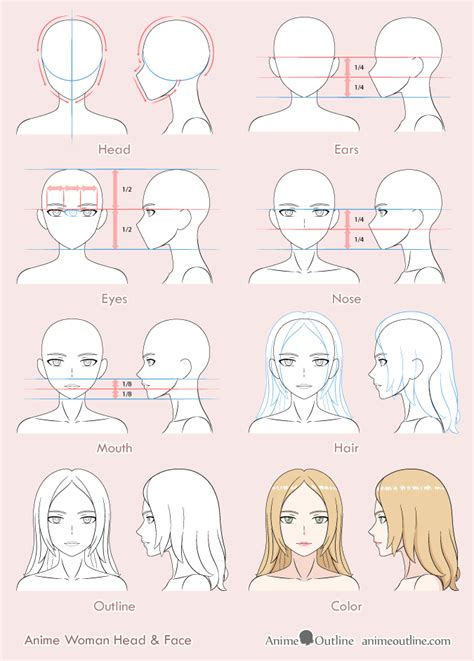 8 Step Anime Womans Face Drawing Tutorial Animeoutline Female Face Drawing Drawing