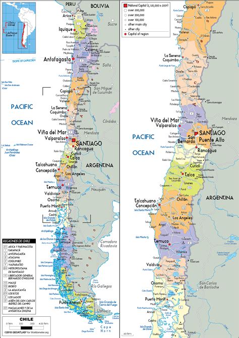 Chile Map Political Worldometer