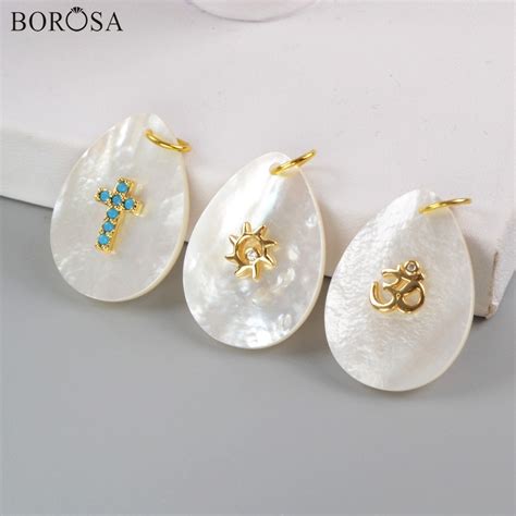Borosa Design 10pcs Teardrop Gold Natural White Shell Slice With Multi