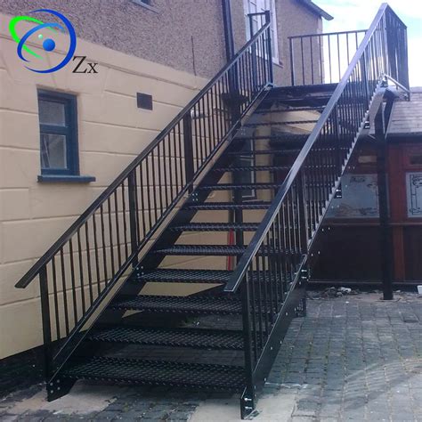 Outdoor Metal Fire Escape Staircase Exterior Prefab Mild Steel Stairs