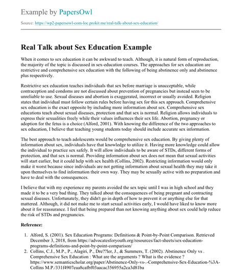 Real Talk About Sex Education Free Essay Example
