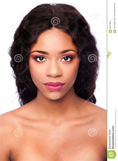 African Beauty Face With Makeup And Curly Hair Stock Image