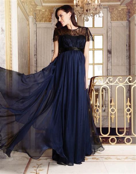 Navy Blue Silk And Lace Maternity Gown Maternity Evening Gowns