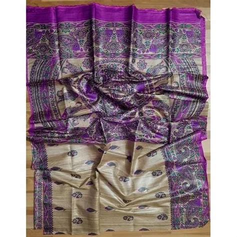 Tussar Ghicha Silk Purple Printed Sarees Length 63 M At Rs 3600 In