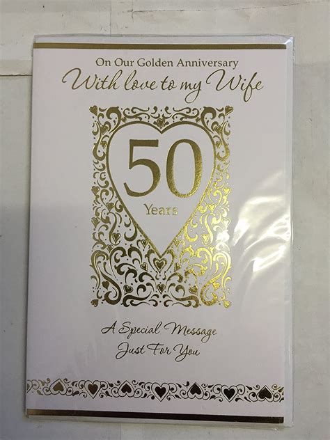 50th Golden Wedding Anniversary Wife Card Heart 50 Years Foil Detail