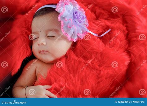 Cute Indian Baby Girl Sleeping On Bed Stock Photo Image Of Newborn