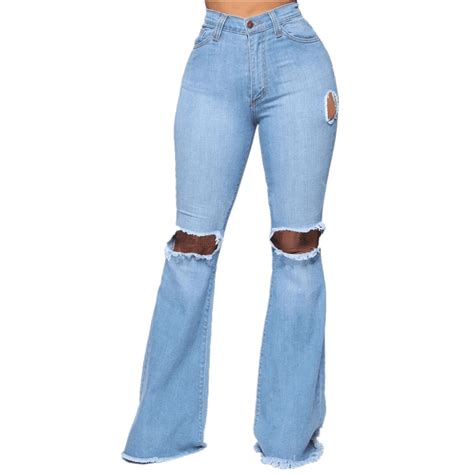 Ukap Ukap Skinny Ripped Bell Bottom Jeans For Women Classic High