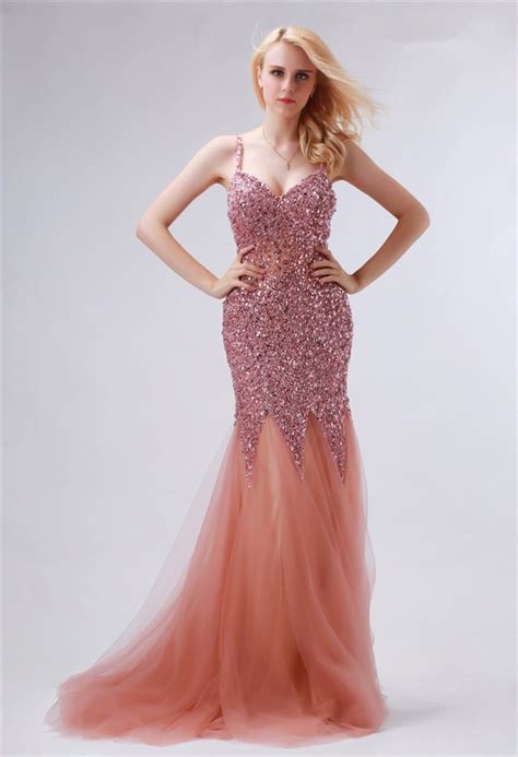 Gorgeous Sweetheart Long Coral Tulle Beaded Prom Dress With Straps