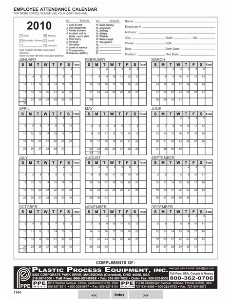 Printable Employee Attendance Calendar Template Excel In 2020