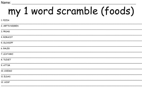 My 1 Word Scramble Foods Wordmint