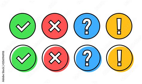 Check Mark Icon Set Green Ok Or V Tick Red X Exclamation Mark