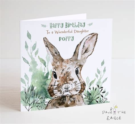 Rabbit Personalised Birthday Card Watercolour Etsy