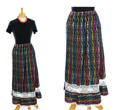 Hippie Mexican Skirt 70s Boho Bohemian Ethnic Rainbow Gem