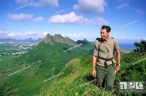 Climbing The Le Pouce Mountain Mauritius Stock Photo Picture And