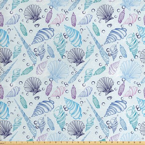 Nautical Fabric By The Yard Various Sea Shell Pattern Underwater