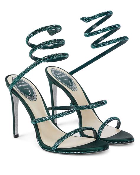 Rene Caovilla Cleo Embellished Leather Sandals In Green Lyst