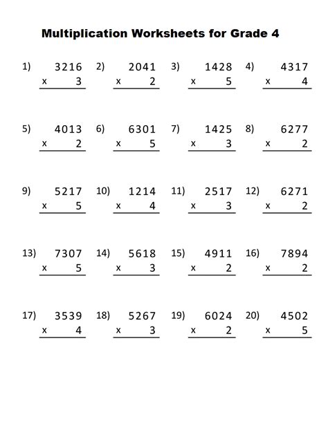 Free Printable Multiplication Worksheets Grade 4
