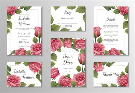 Set Of Templates With Pink Roses For Wedding Invitation Wedding