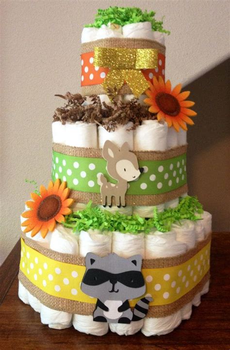 3 Tier Diaper Cake Woodland Themed Diaper Cake Forest Animals