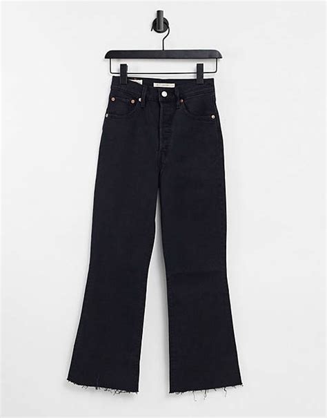Levis Ribcage Crop Flare Jeans In Black Asos