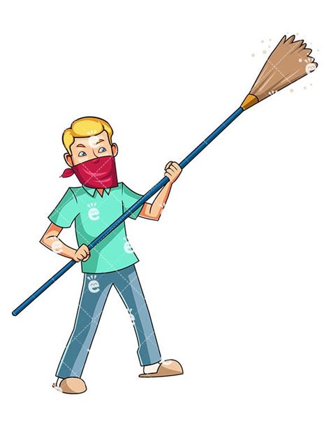 Feather Duster Blonde Guys Red Bandana Cobweb Vector Clipart House