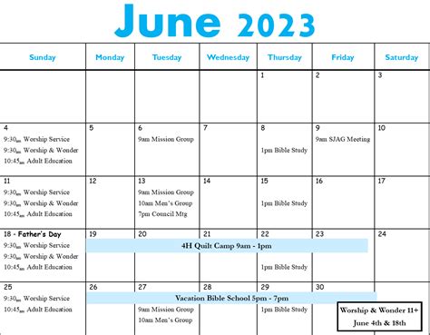 Christ Lutheran Church June 2023 Calendar