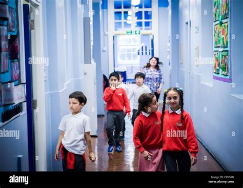Children Walking Through Corridor Between Lessons Primary School