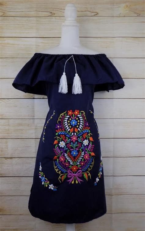 mexican dress off the shoulder dress navy blue mexican dress women s mexican dress