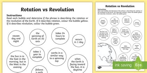 Earth Rotation And Revolution Worksheet Rotation Vs Revolution