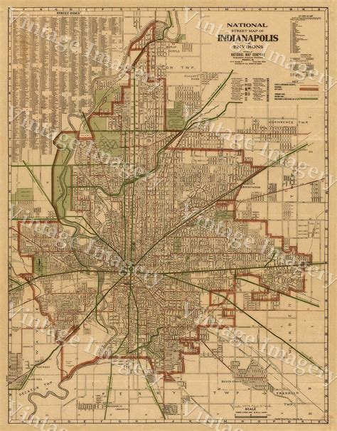 Large Indianapolis Map Historic 1921 Old Antique Restoration Etsy