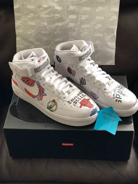 Wtt Supreme X Nba X Nike Air Force 1 Mid In White Size 105 Us