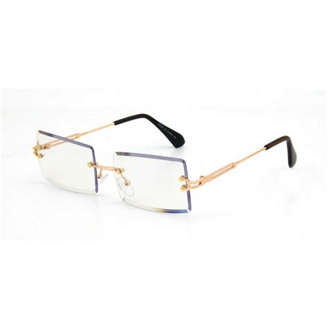 men s gold sophisticated clear tinted lens square rimless rectangle eye glasses ebay