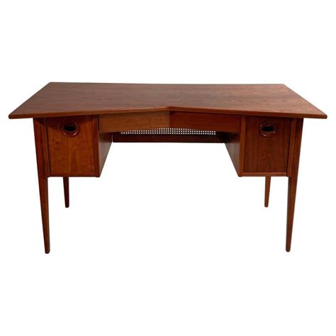 Mid Century Modern Small Walnut Desk With Round Pulls For Sale At
