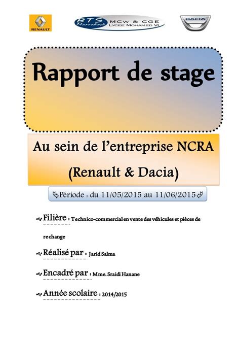 Exemple Du Rapport De Stage Pdf Le Meilleur Exemple