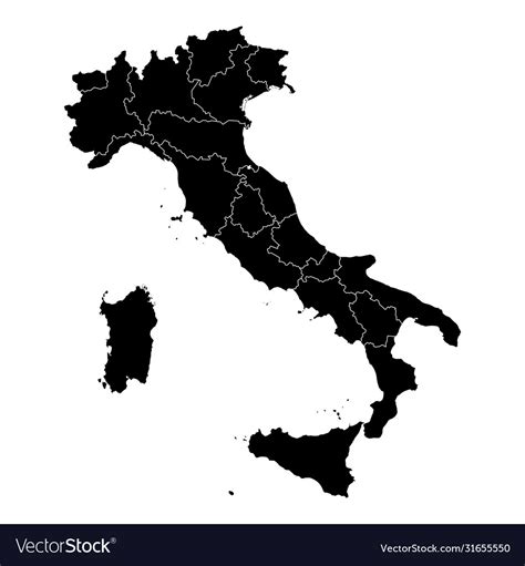 Italy Black And White Administrative Map Vector Image