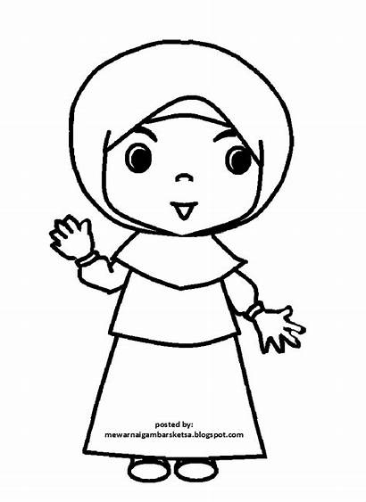 Mewarnai Kartun Anak Sketsa Gambar Muslim Sekolah