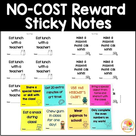 No Cost Reward Sticky Notes For Teachers To Use With Their Students In