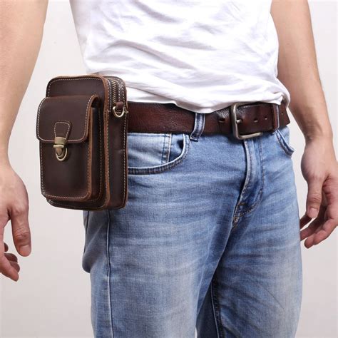Handmade Leather Mens Waist Bag Hip Pack Belt Bag Fanny Pack Bumbag Fo