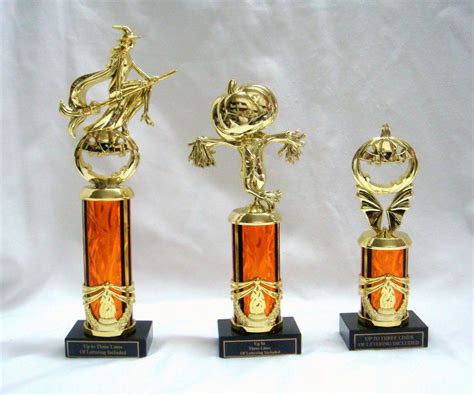 3 HALLOWEEN TROPHIES PUMPKIN, SCARECROW,WITCH AWARD TROPHY TRUNK OR