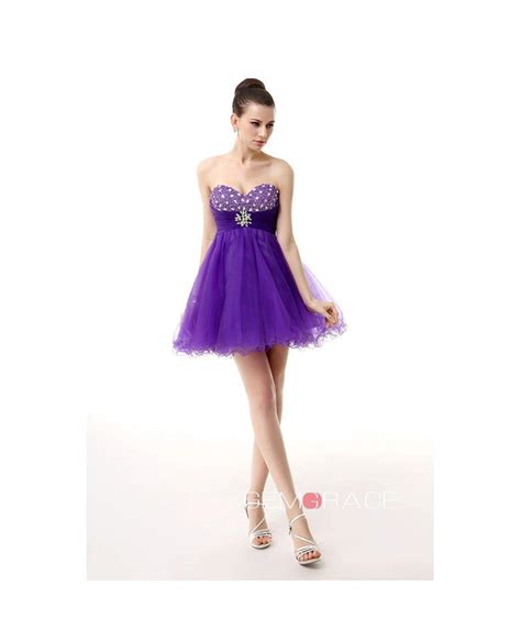 A Line Sweetheart Short Tulle Prom Dress With Beading Yh0059 127
