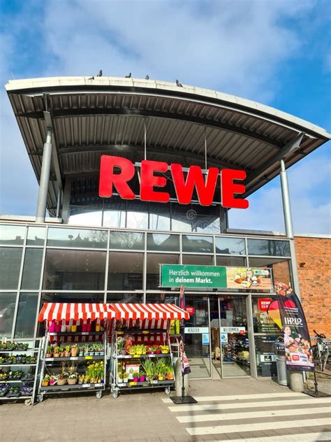 Entrance Of A Rewe Supermarket In Germany In Sunny Weather Editorial