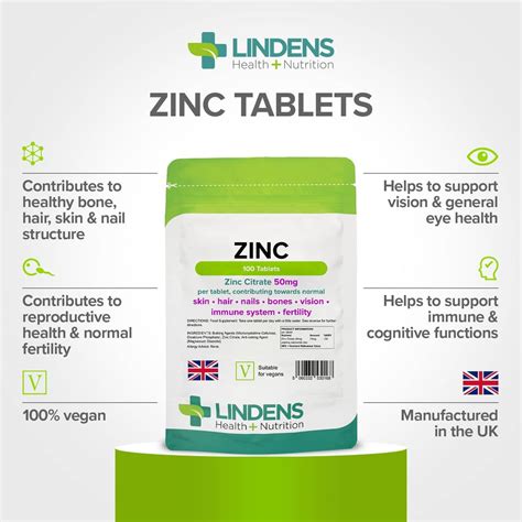 Zinc Citrate 50mg Tablets Minerals Lindens Lindens Health Nutrition