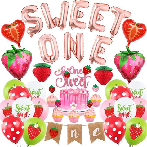 Sweet One 1st Birthday Party Decorationstrawberry Theme Cake Topper