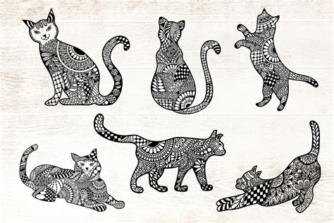 Cat Zentangle - Doodle Art SVG Bundle (512948) | Illustrations | Design