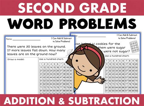 Second Grade Math Worksheets Addition And Subtraction Word Etsy