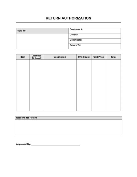 Return Authorization Form Template Excel