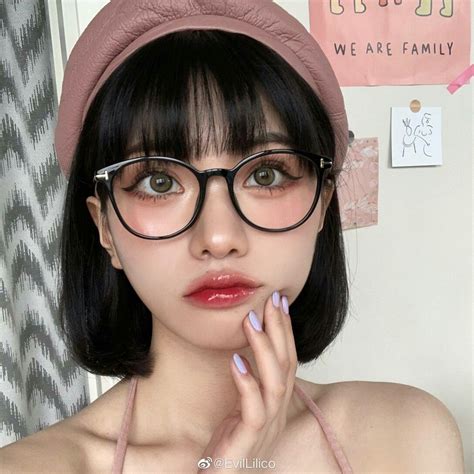 weibo u 1800713130 ulzzang short hair cute girl with glasses asian glasses
