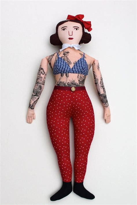 Curvy Tattooed Lady Doll Retro Circus Day Of The Dead Toile Etsy Lady Doll Art Dolls