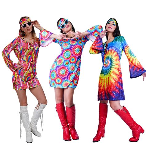 70s 60s Costumes Adult Women Flower Hippie Costume 1960s 70s Fashion