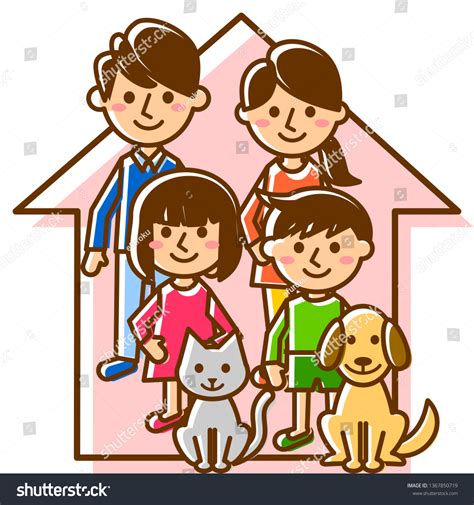 Happy Family House Parents Children Pets Stock Vector (Royalty Free